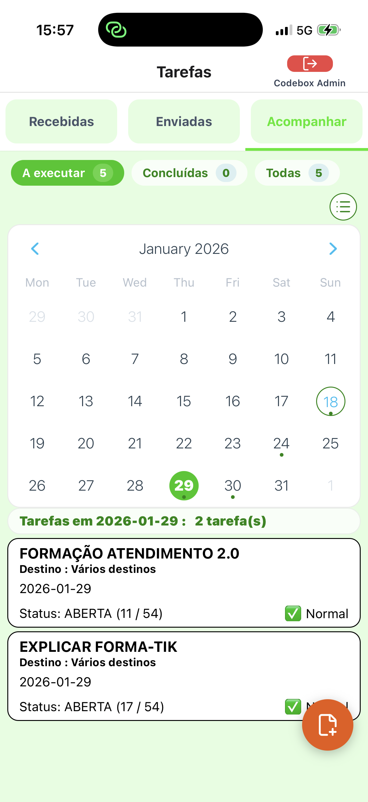 Lista de tarefas a acompanhar